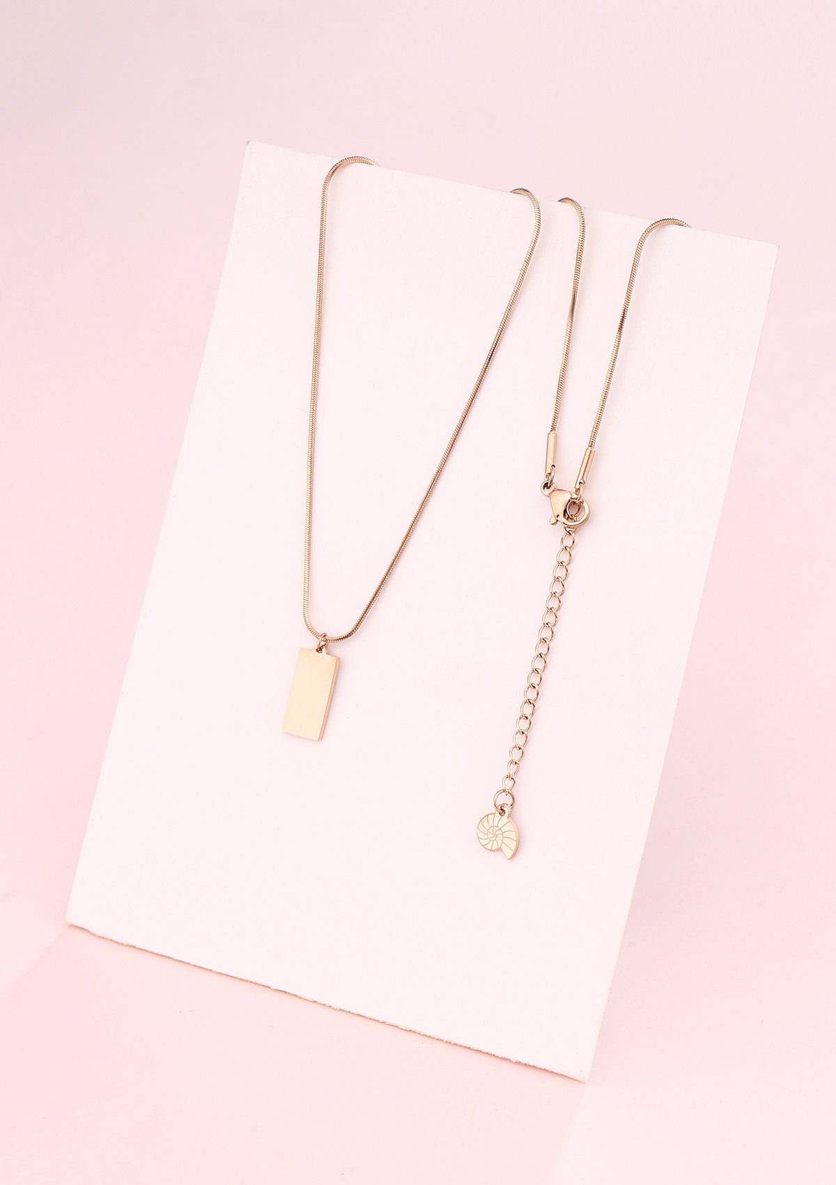 Hey Happiness Collier-Set Layer Geo Schlangenketten, Edelstahl 18K Roségold vergoldet, Damen Halsketten Viereck Anhänger hängend, Geschenkidee