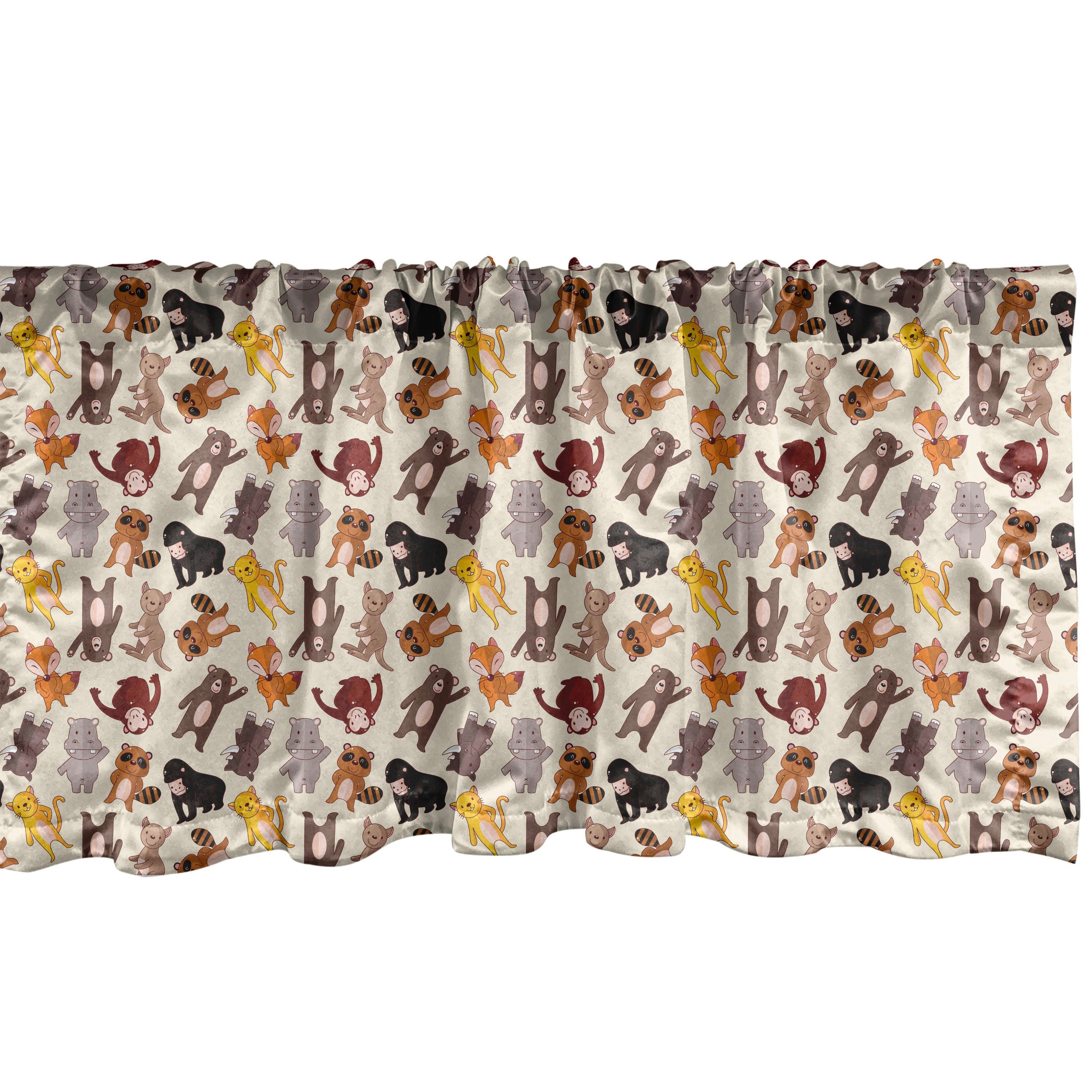 Scheibengardine Vorhang Volant für Küche Schlafzimmer Dekor mit Stangentasche, Abakuhaus, Microfaser, Cartoon-Tier freundlich Jungle