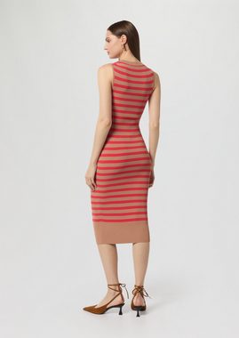 Comma Minikleid Ungefüttertes Feinstrick-Kleid mit Streifen und Rippblende