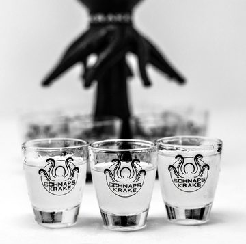 Schnapskrake Schnapsglas Schwarz Shotverteiler Getränkeverteiler 8 Gläser á 3cl Partygag, Kunststoff
