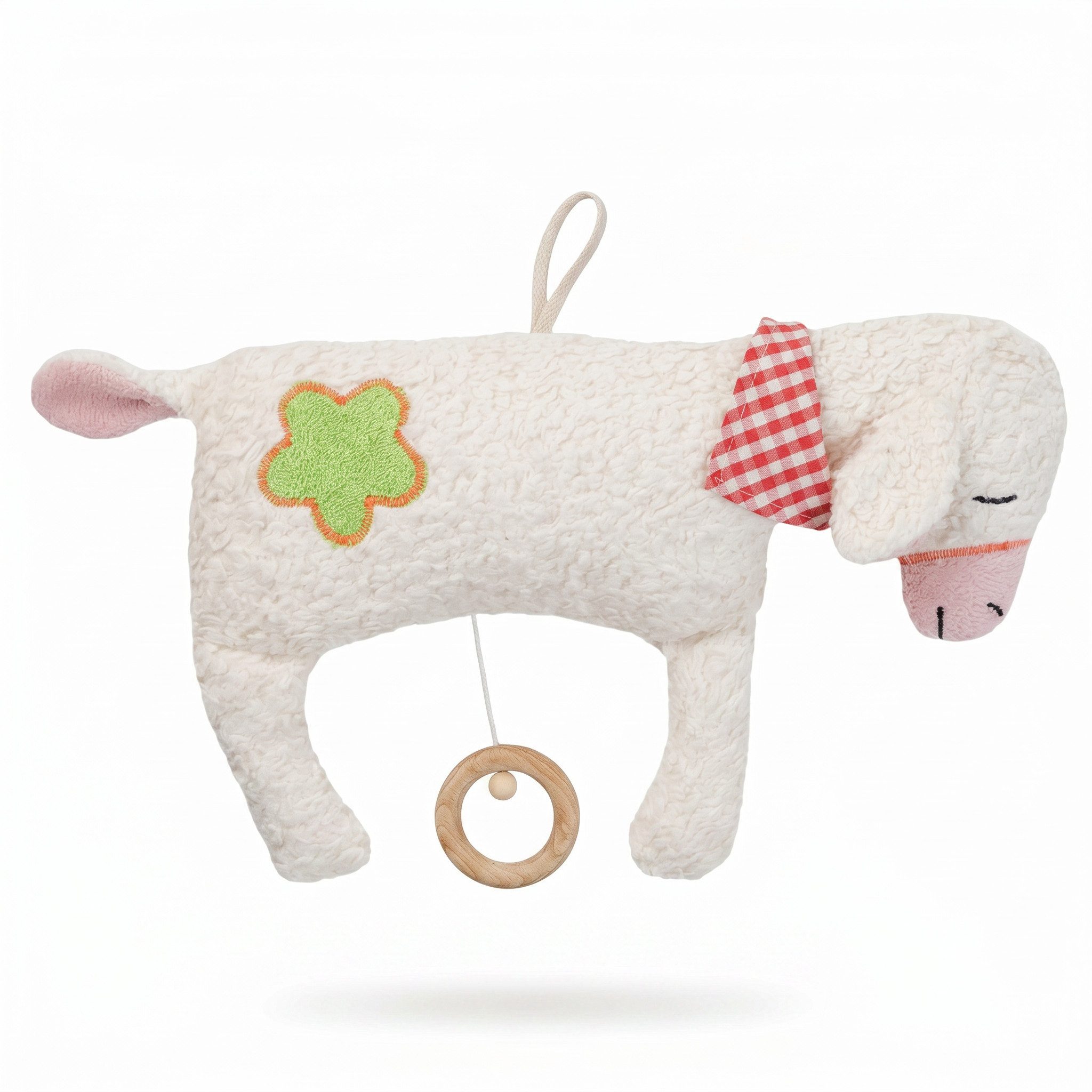 EFIE Spieluhr Schäfchen mit Blümchen-Applikation aus Bio-Baumwolle, ca. 34 cm