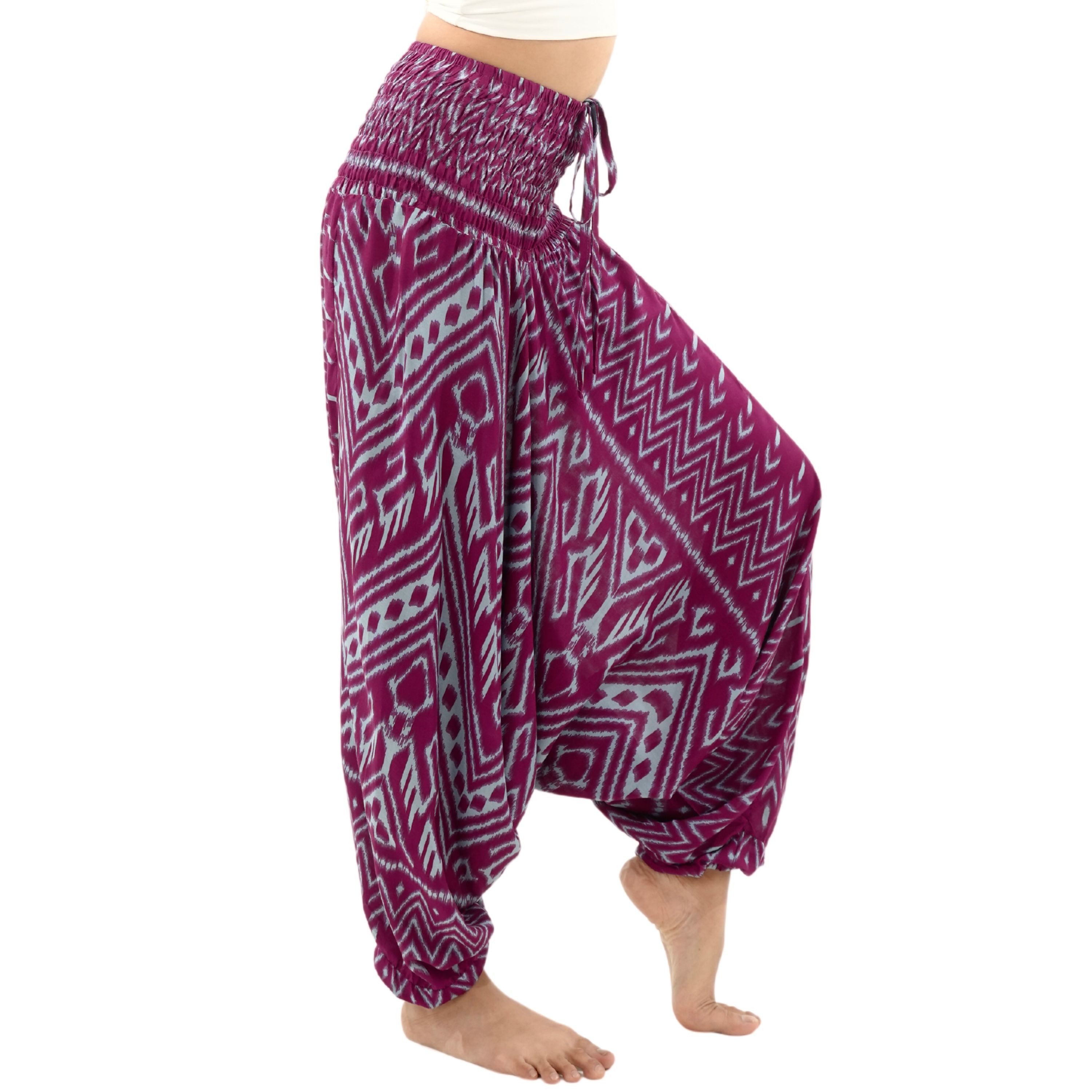 PANASIAM Haremshose weite Aladinhose aus 100% Viskose im Ethno Style mit breitem Gummibund lockere Haremshose Afghani Hose Pluderhose bequeme Realaxhose Pumphose