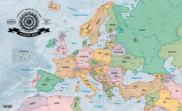 Goods+Gadgets Poster Scrape Off World Map Europa, (82 x 45 cm), XXL Weltkarte zum frei Rubbeln