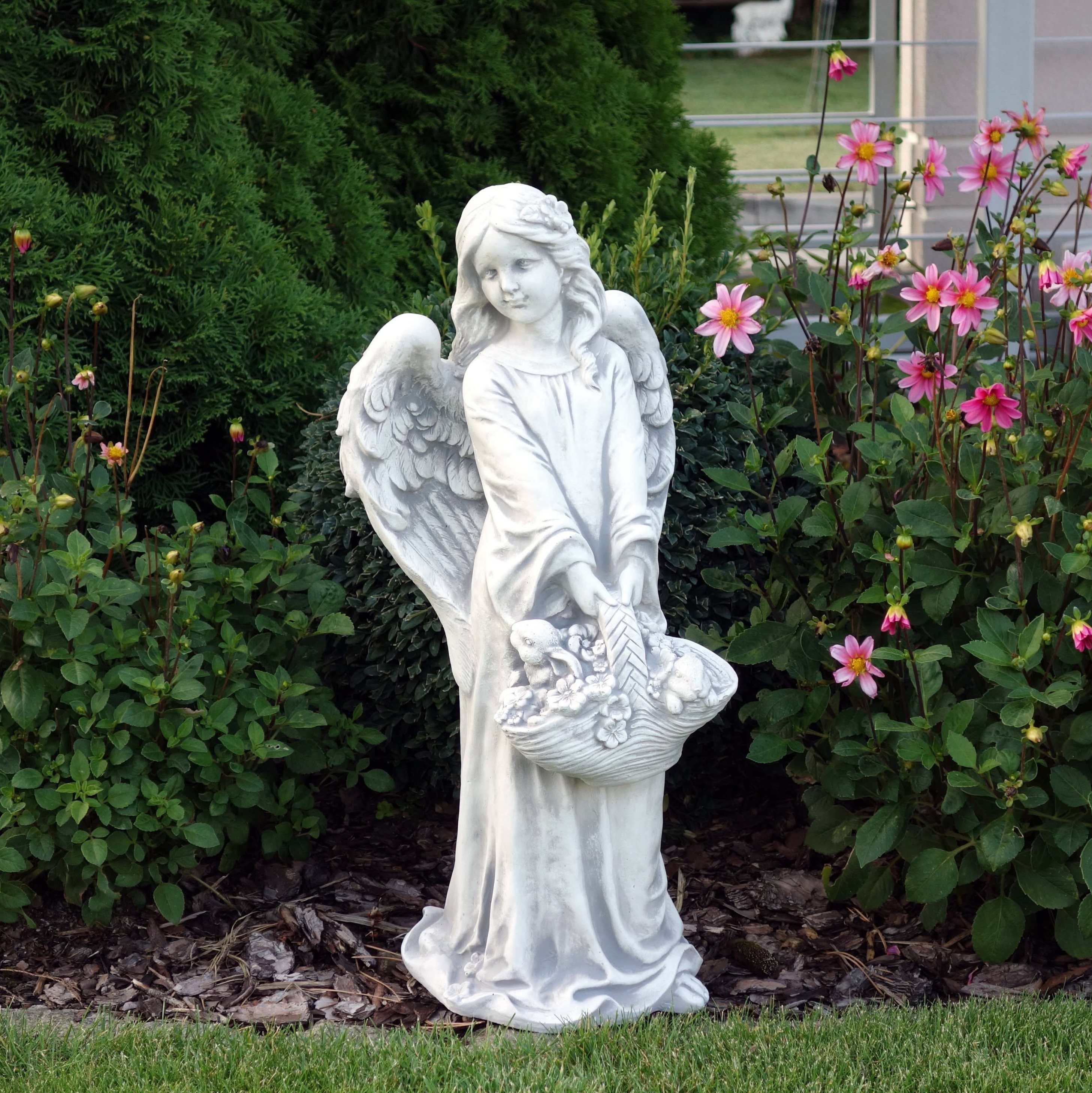 gartendekoparadies.de Gartenfigur Entzückender Engel mit Blumenkorb, Steinfigur H. 63 cm, 28 kg, Frostsicher