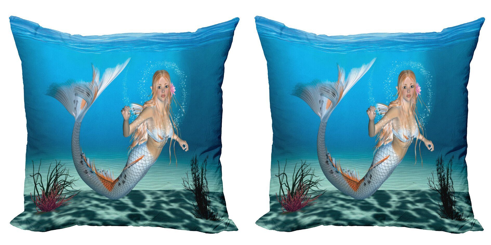 Kissenbezüge Modern Accent Doppelseitiger Digitaldruck, Abakuhaus (2 Stück), Meerjungfrau Märchen Tropic Ozean