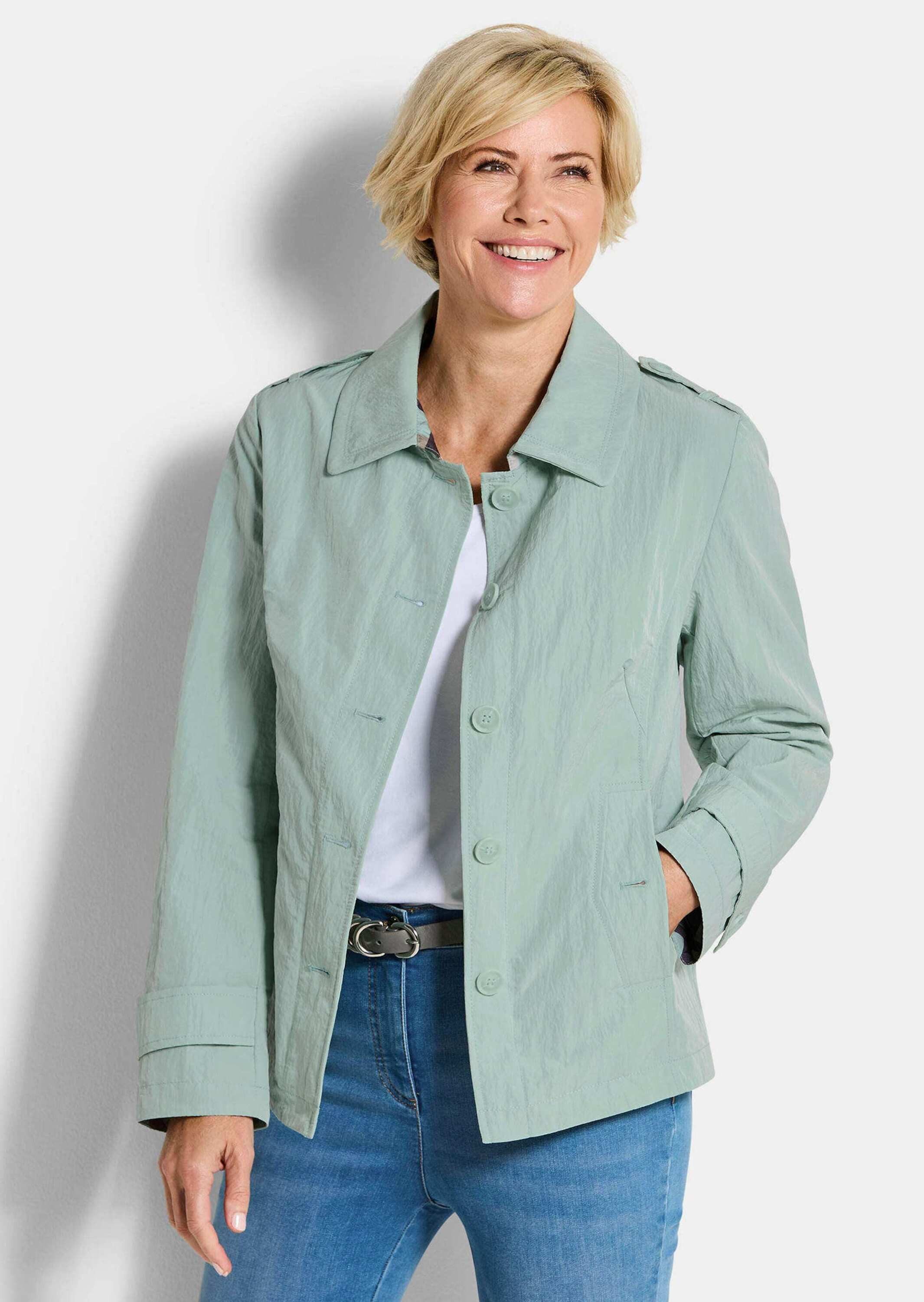 GOLDNER Allwetterjacke Übergangsjacke mit Crash-Optik Kurzmantel mit Umlegekragen, Wiener Nähten, Taschen und Langarm