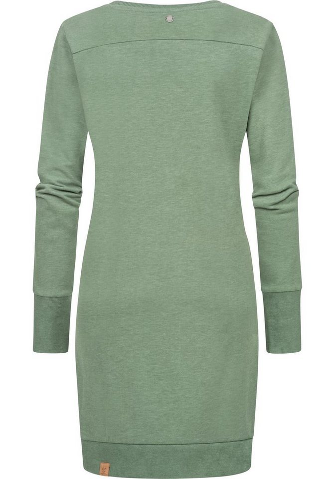 Organic Länge Winter, stylisches top Ragwear Menita Unifarbenes für mit den Minikleid den bis Sweatkleid Oberschenkeln Langarmkleid zu