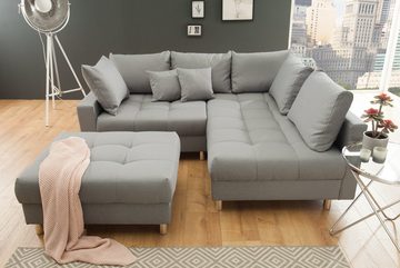 riess-ambiente Ecksofa KENT 220cm grau, Set 2 Teile, Wohnzimmer · Couch · Stoff-Bezug · Federkern · inkl. Hocker · Design