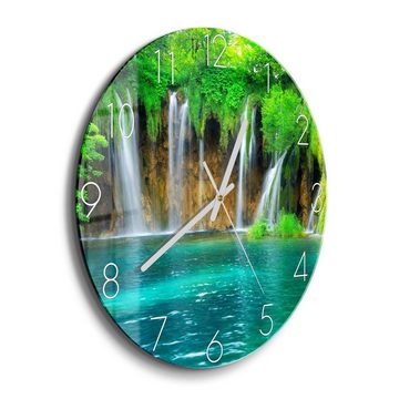 DEQORI Wanduhr 'Wasserfälle in Kroatien' (Glas Glasuhr modern Wand Uhr Design Küchenuhr)