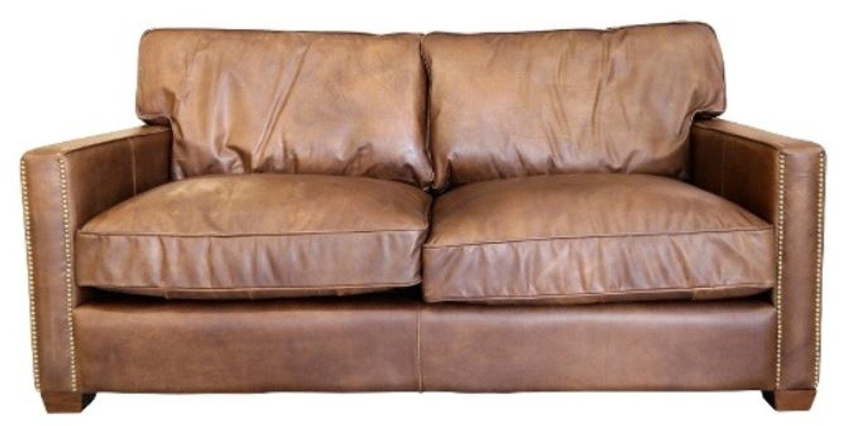 Casa Padrino 2-Sitzer Echtleder 2er Sofa Braun 182 x 100 x H. 89 cm - Luxus Wohnzimmermöbel