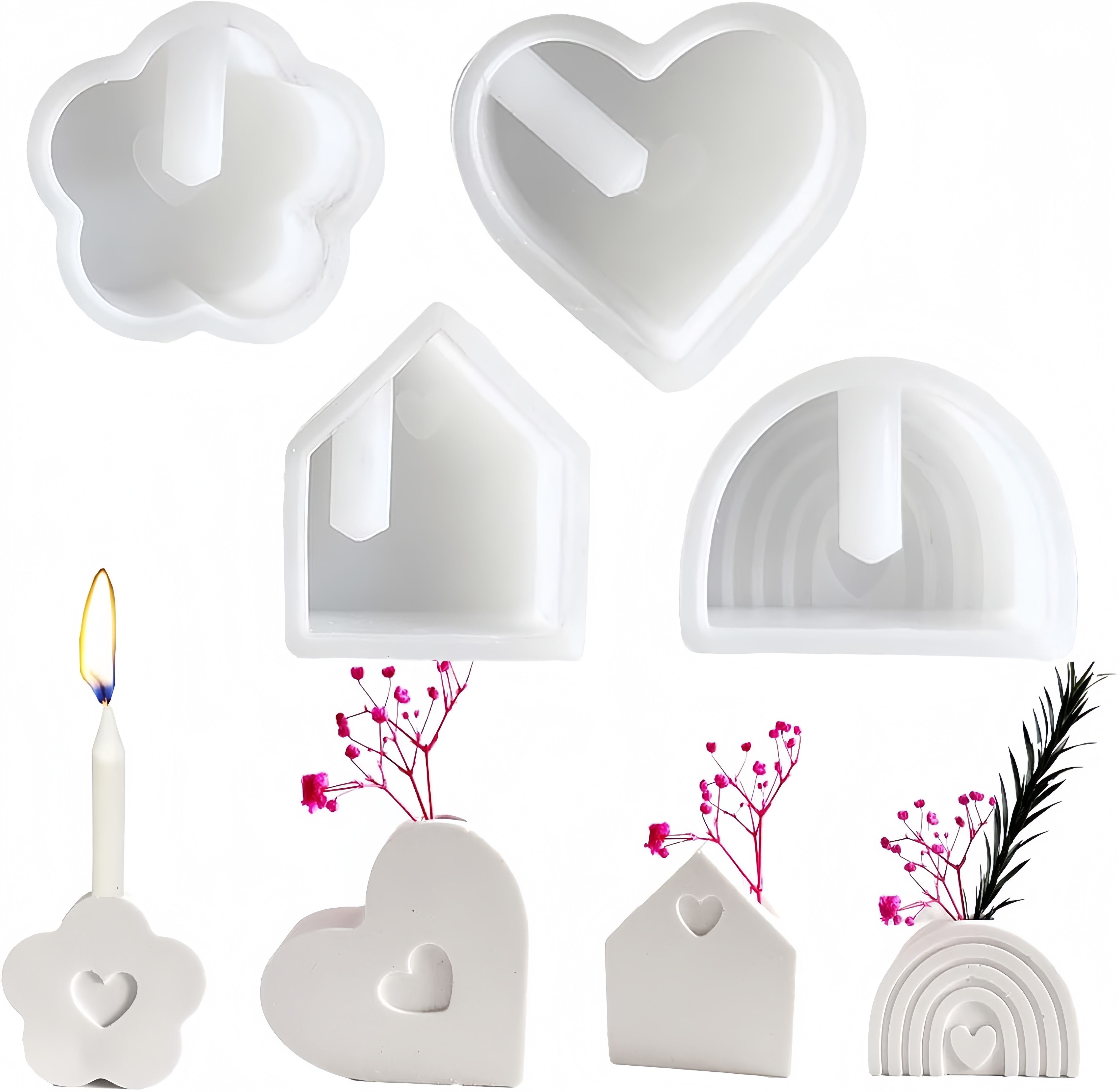 FOUORTUNATE-BEE Silikonform 4er-Set Silikonformen für Kerzenhalter & Kerzenständer, (4-tlg), Flexible Silikon-Gießformen zur Herstellung von Kerzenständern