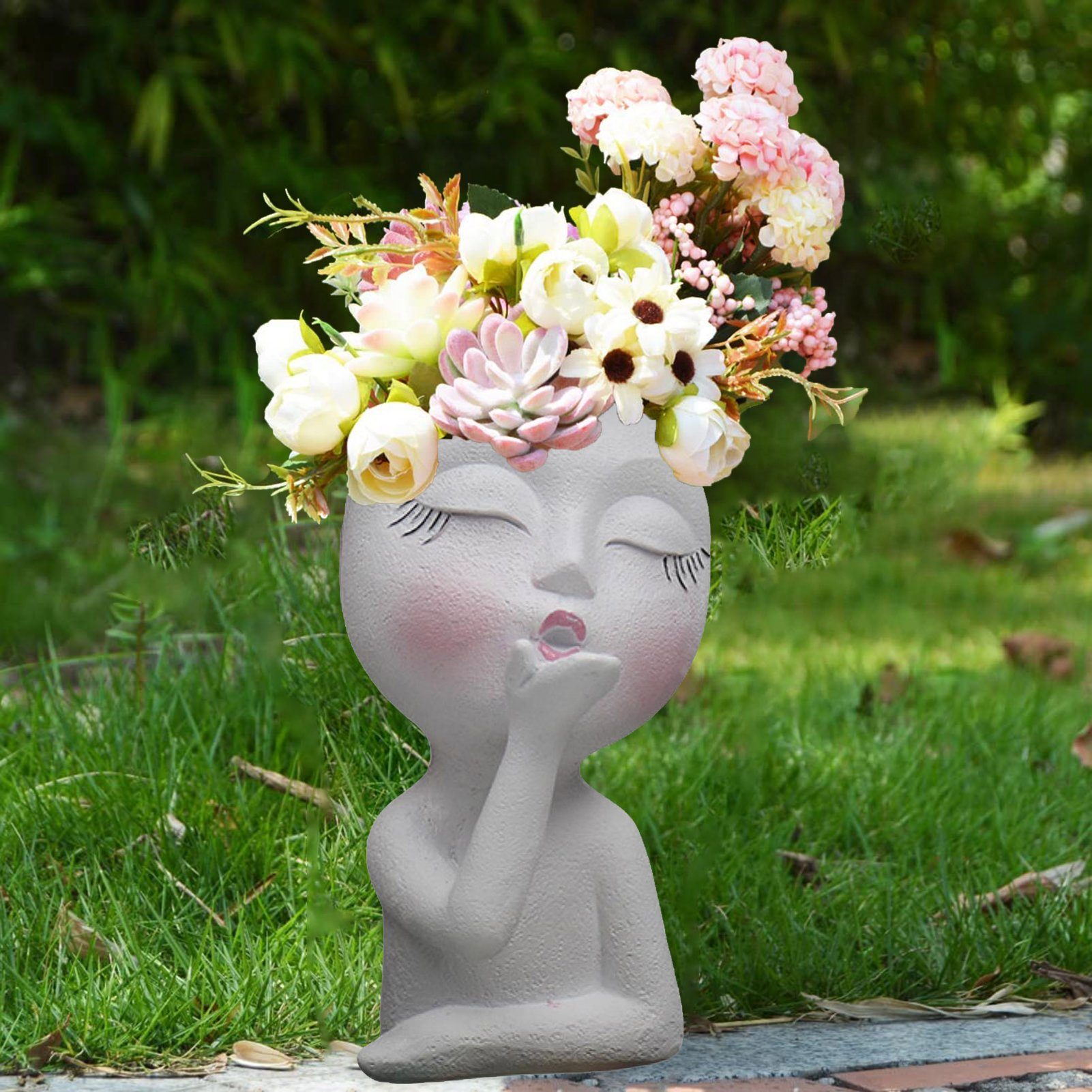 Rutaqian Blumentopf Blumentopf, Kopf-Übertopf mit Drainageloch,für Pflanzen White