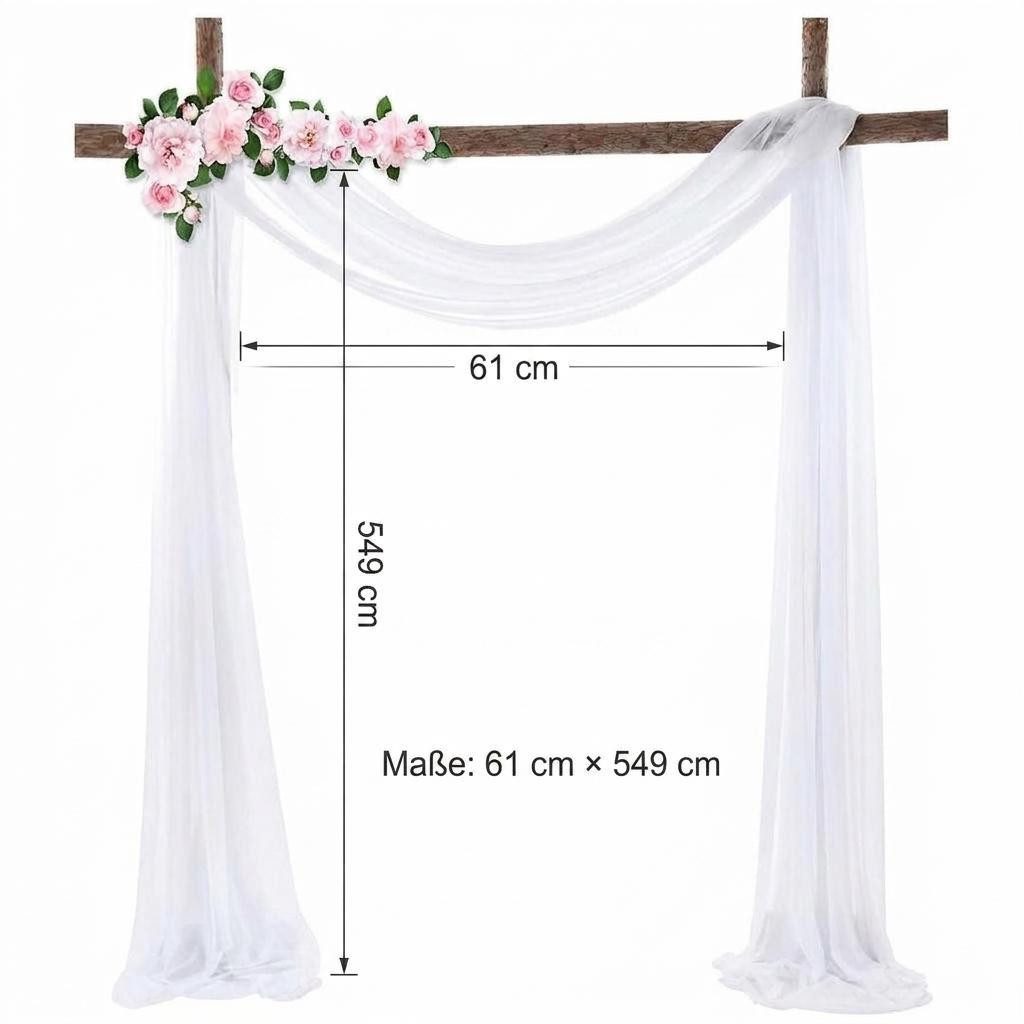 GarveeMore Hintergrundsystem Eleganter Chiffon‑Tüll Vorhang 70×550cm, knitterresistent für Hochzeit, Mehrfach wiederverwendbar für Indoor‑ & Outdoor‑Events