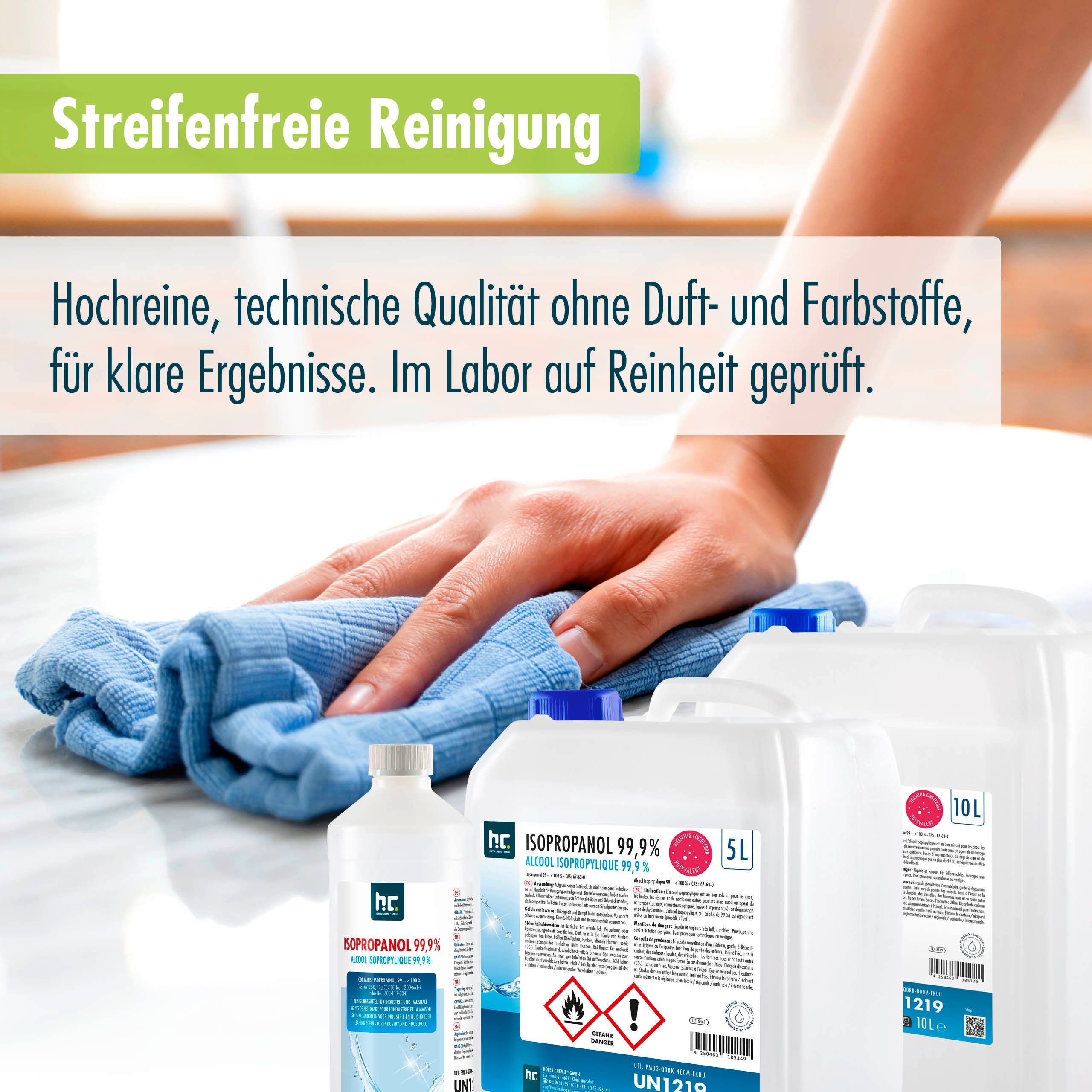 Höfer Chemie GmbH 15x 1 L Isopropanol 99,9% in 1 Liter Flaschen Grundreiniger (Reinigt und entfettet zuverlässig)