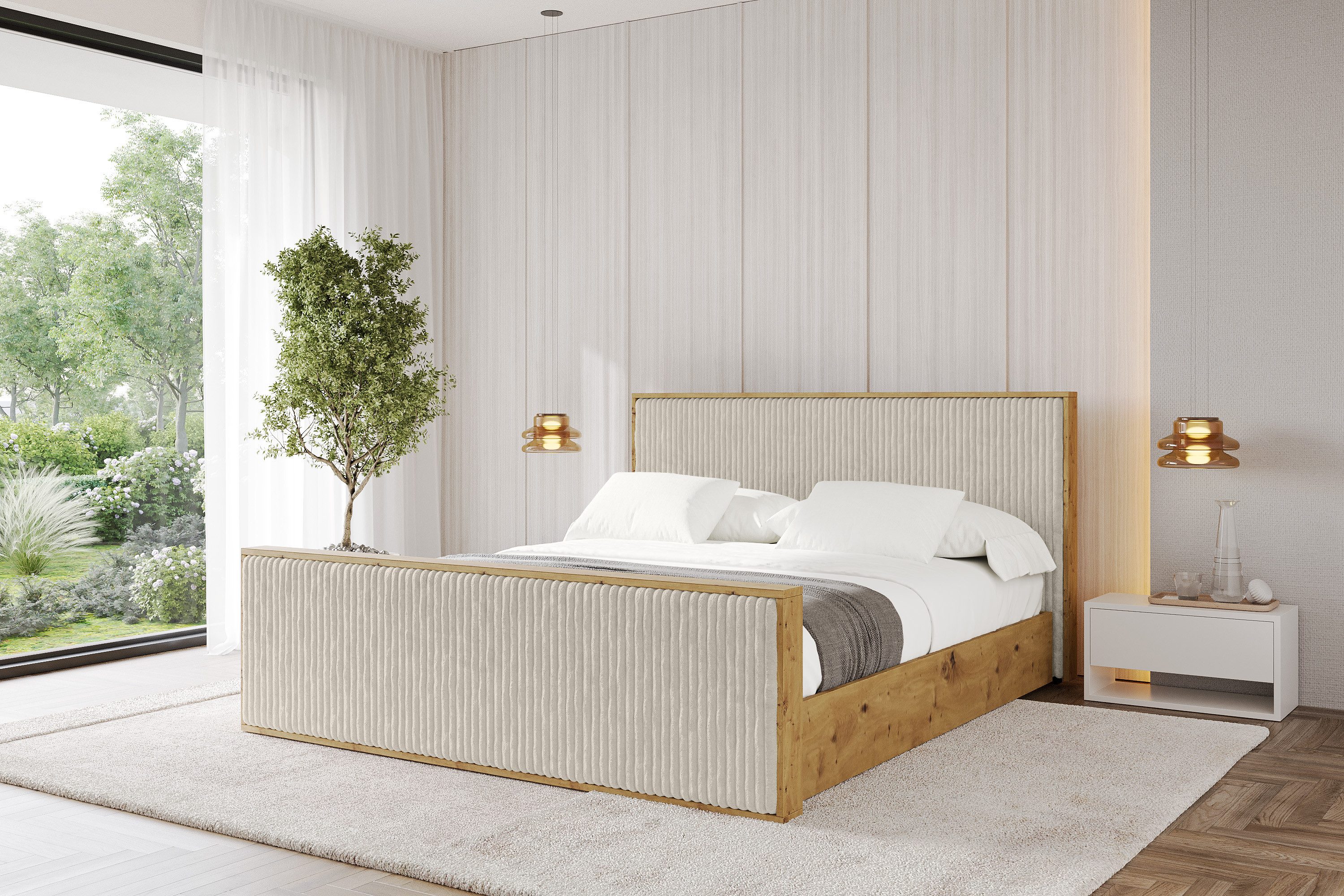 ALTDECOR Polsterbett ENZO10-Z (Polsterbett mit Bettkasten und Lattenrost, Boxbett mit Matratze), Doppelbett mit Stauraum, Bett mit Kopfteil