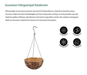 Dehner Blumentopf Hängeampel inkl. Kokoseinlage, Ø 30 cm, Gusseisen, Handgefertigtes, dekoratives Metallgefäß für Pflanzen