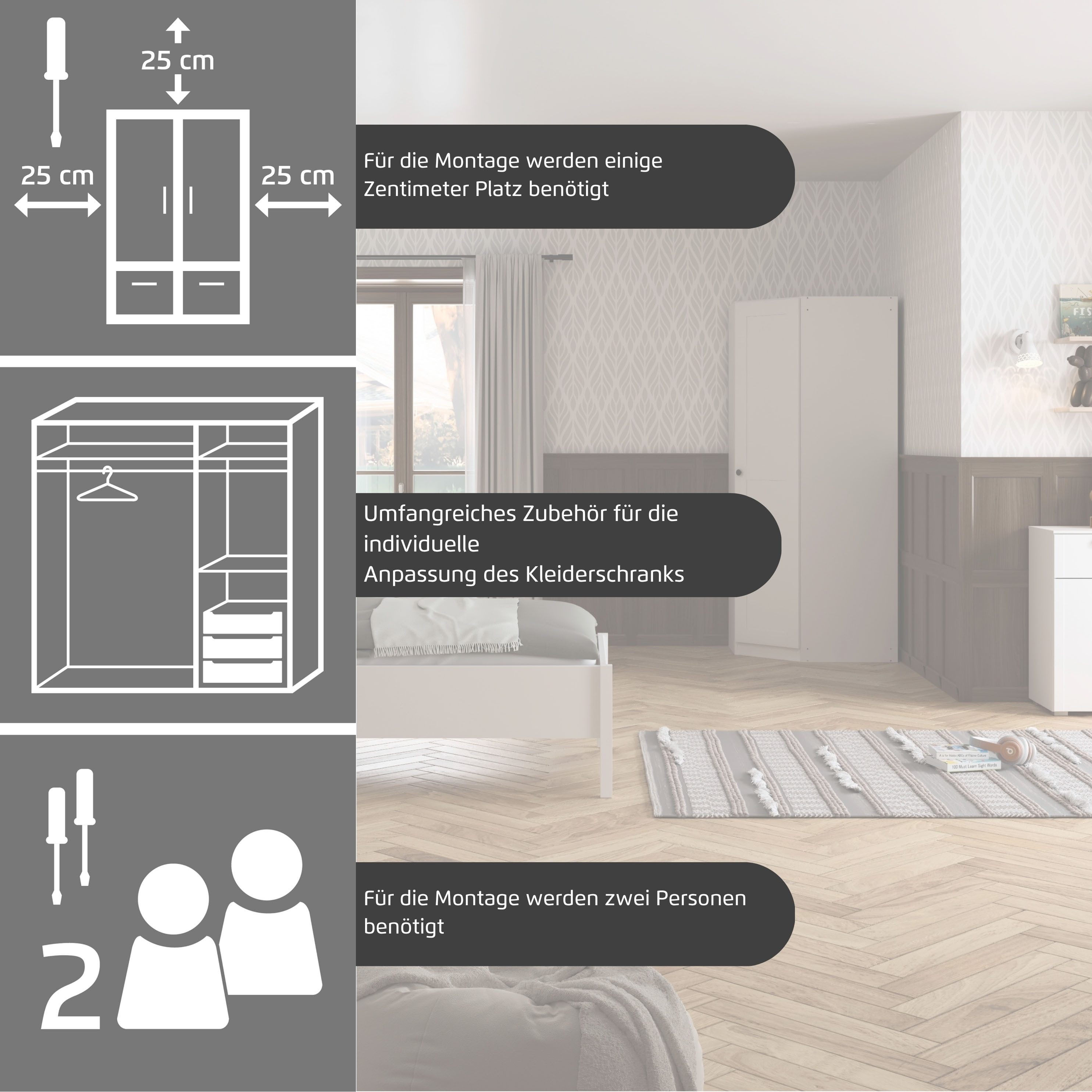 rauch Eckkleiderschrank Kleiderschrank Schrank Garderobe Ankleide Eckschrank YLVA (Schenkelmaß: 85x72 cm, Höhe 197 cm) skandinavischer Style mit Rahmenfront und Knopfgriff MADE IN GERMANY
