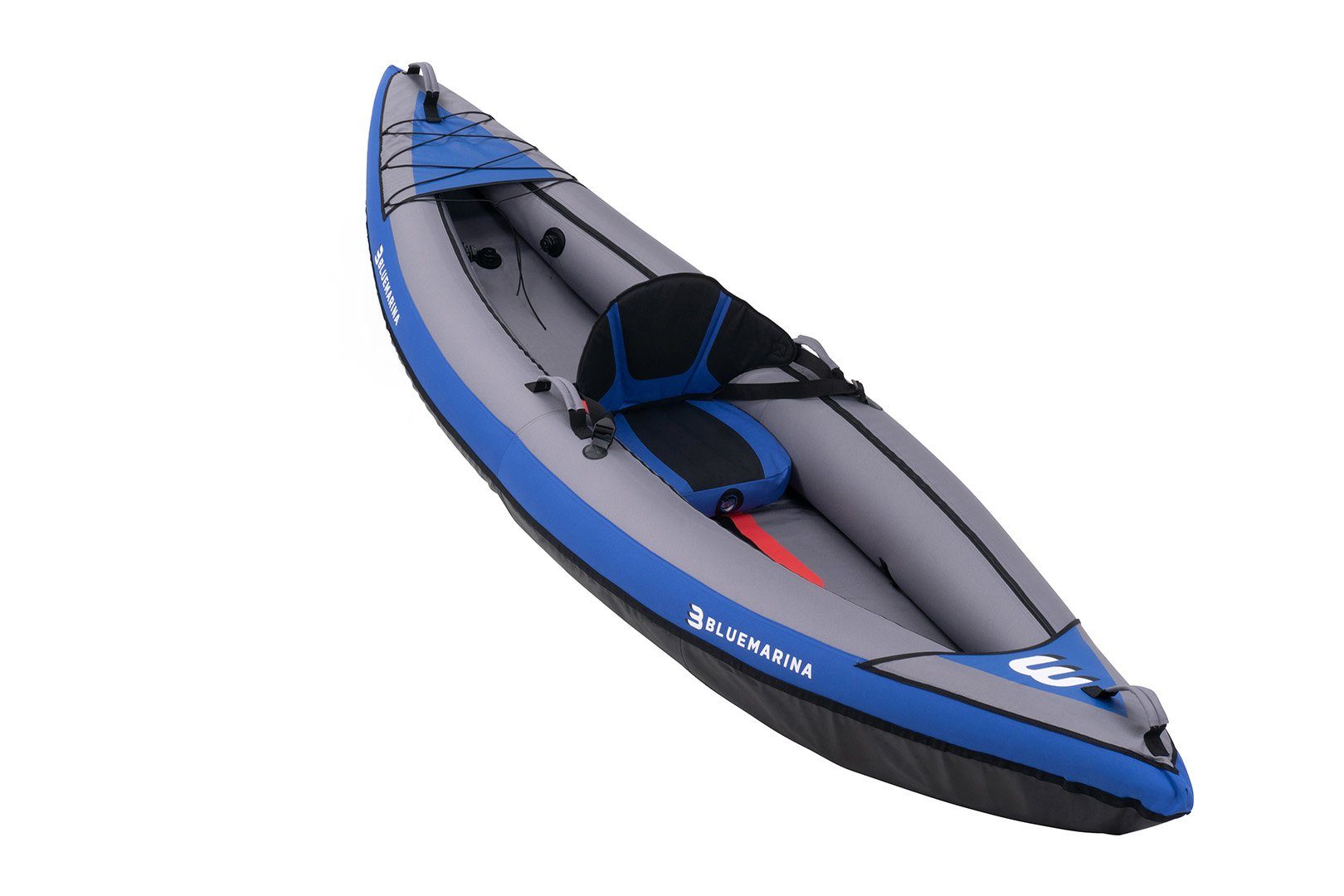 Bluemarina Kanu Aufblasbares Kajak Samoa 1 Sitzer, (bis 110 kg - robuste Finnen - 4 Tragegriffe - Fußpumpe - Transporttasche, 3-St., Luftkajak mit Paddel), Kajak - Kayak - Kanu - Schlauchboot - Angelboot