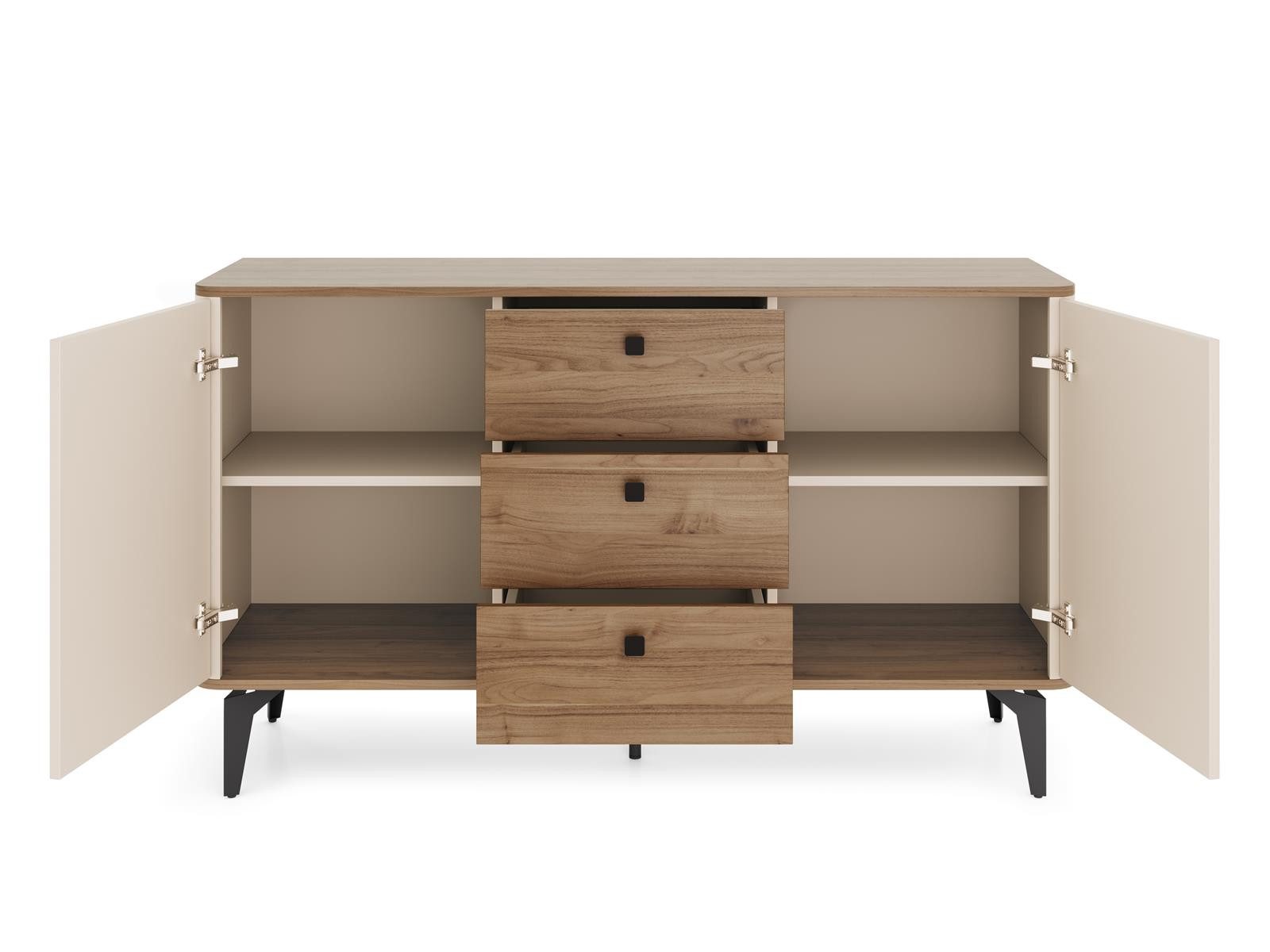 Compleo Kommode mit drei Schubladen und zwei Türen JONA, Sideboard, Made in EU, Klassik Design
