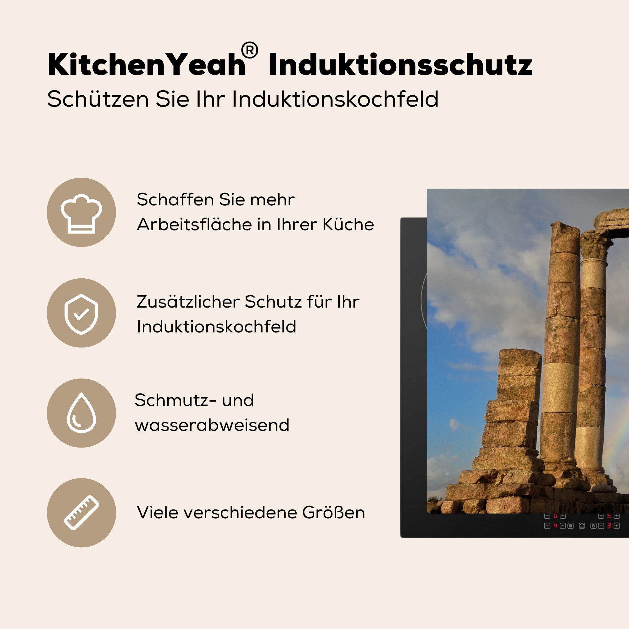 Regenbogen Induktionskochfeld tlg), Herkulestempel Ceranfeldabdeckung (1 Herdblende-/Abdeckplatte cm, Amman, Vinyl, 81x52 küche, Schutz über MuchoWow für dem in die