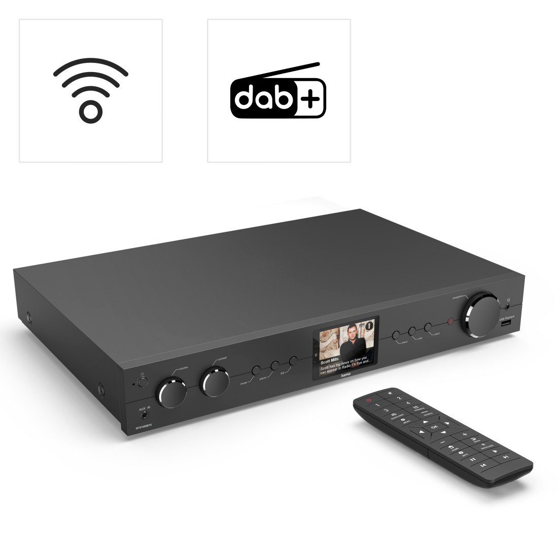 Spotify DAB+,Internetradio, mit Timer, (Bluetooth, HiFi Hama Tuner Weckfunktion, FM,DAB schwarz hören) Farbdisplay, Bluetooth und Transmitter & Music Amazon Receiver WLAN, Tuner