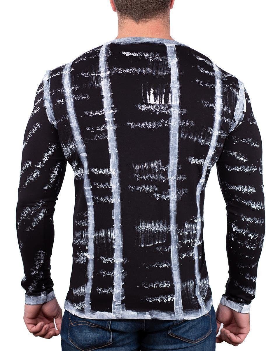 Cipo & Baxx Longsleeve Herren Regular Fit Hemd BA-CL493 Black L mit diversen Prints verziert