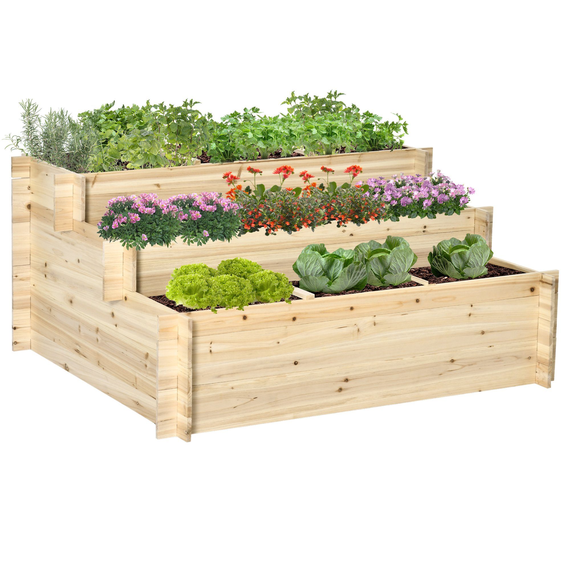 Outsunny Hochbeet 3-stufiges Pflanzentreppe, Pflanzenbeet, Kräuterbeet günstig online kaufen