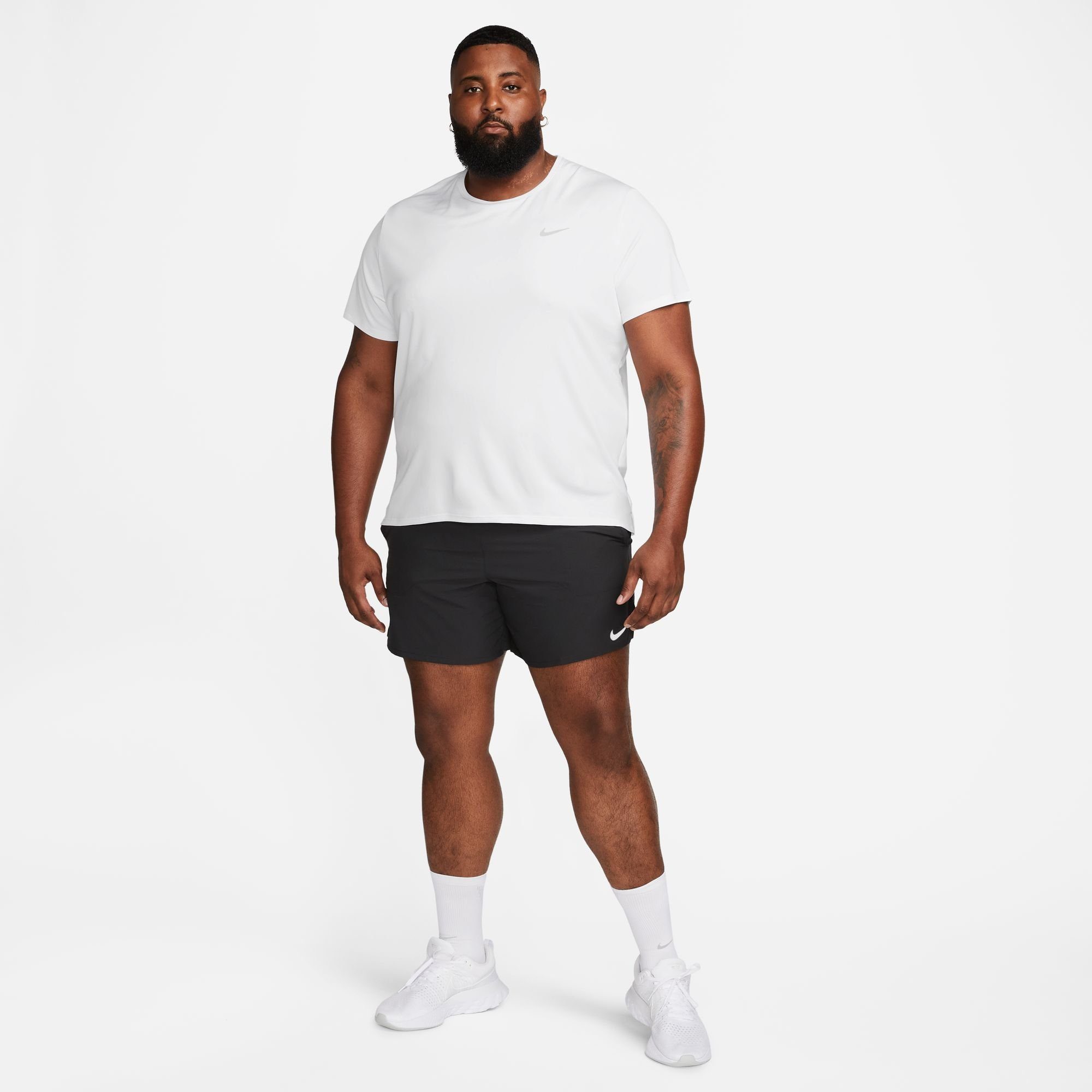 MEN'S WHITE/REFLECTIVE MILER Nike RUNNING TOP UV Laufshirt DRI-FIT SHORT-SLEEVE SILV