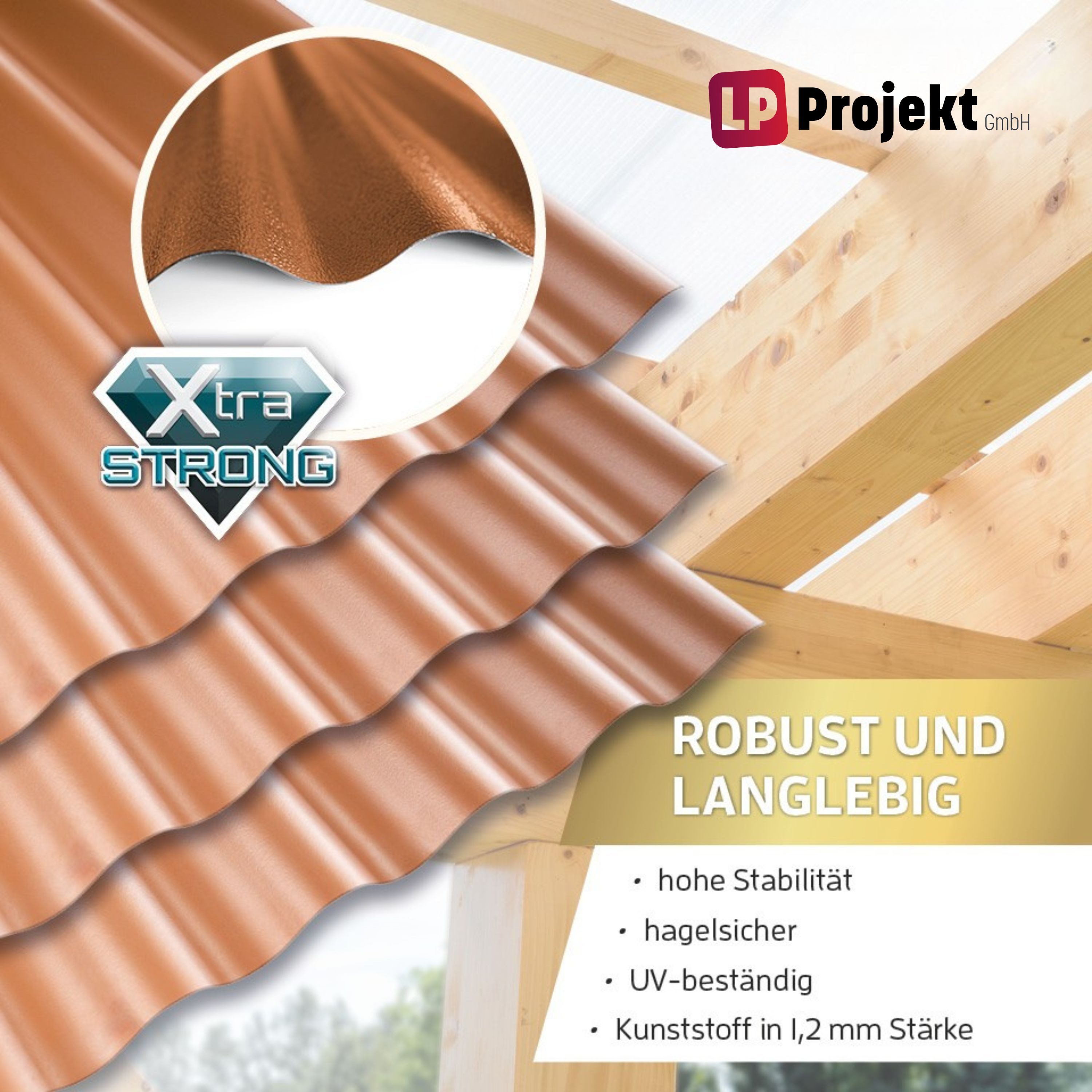 LP projekt Wellplatte Dach Kunststoff – Wetterfest & Langlebig für Überdachung, 1,2 mm, 10,53 m², (10-St., Einzelplatte oder 1er-/5er-/10er-Set), 90x117 cm Well – Bild 2 von 5