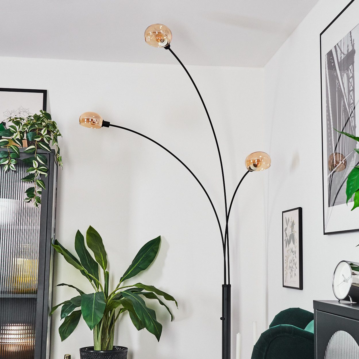 hofstein Stehlampe Stehlampe aus Metall in Schwarz/Bernstein im Retro/Vinta günstig online kaufen