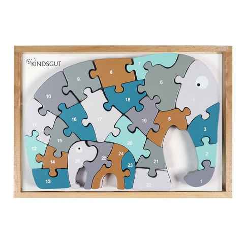 KINDSGUT Puzzle Buchstaben-Puzzle Elefant, 26 Puzzleteile, Lern-Spielzeug, Motorik, Lern-Puzzle aus Holz