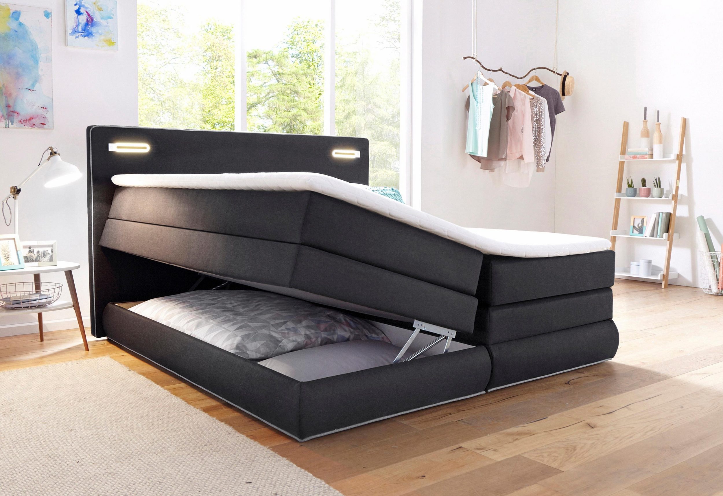 Rubona Boxspringbett mit Bettkasten über Gasdruckfedern