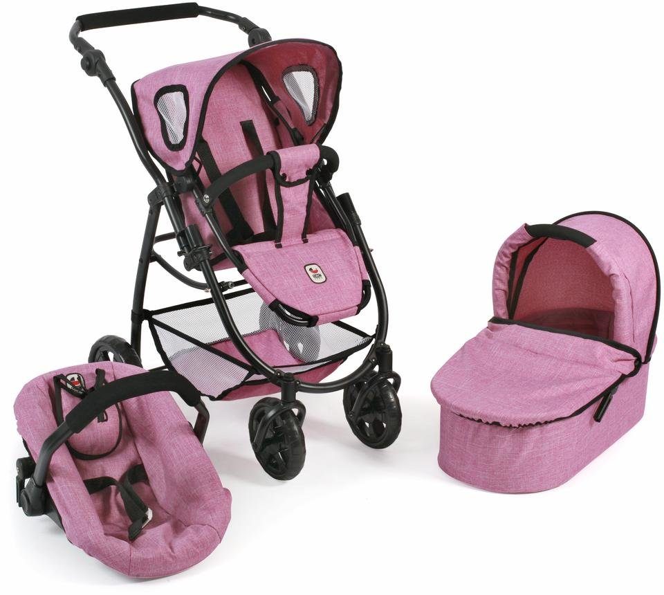 Bayer Chic 2000 Puppenwagen Emotion All In Kombi 3 in 1 pink dots Autositz Buggy 