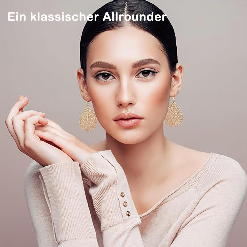 AFKSMILE Paar Ohrhänger Perforation Ohrhänger, Teardrop-Ohrringe aus Blättern, Kupfer-Ohrringe, Modischer durchbrochener Damenschmuck, Schmuck als Geschenk für  – Bild 5 von 5