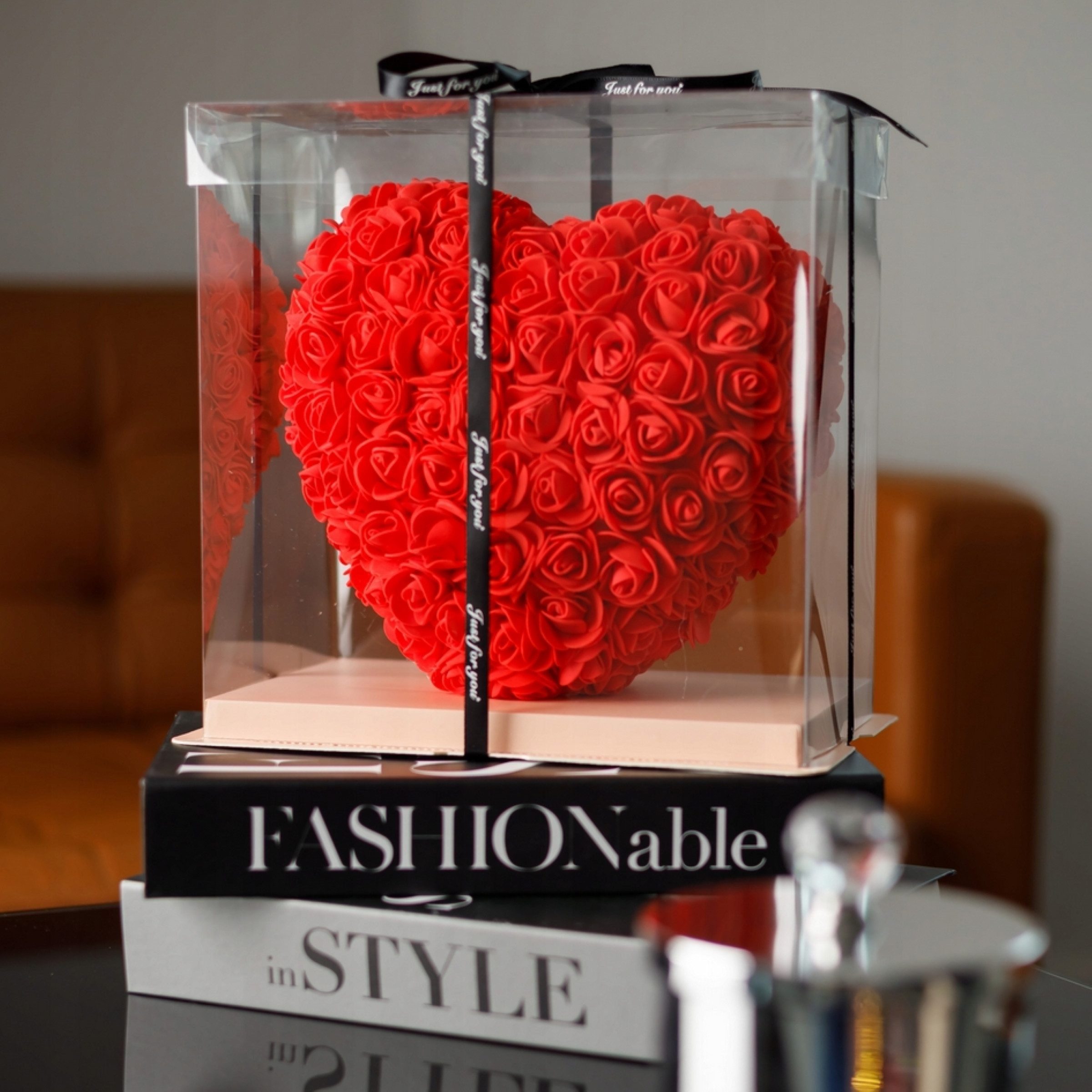 AMORE MIO Dekoobjekt Rosenherz 25 cm Geschenkbox Valentinstag Dekofigur Rot (Geschenkset Rosenherz Dekoration mit Geschenkbox und Band, Rosenherz 25 cm in Gesch – Bild 2 von 5