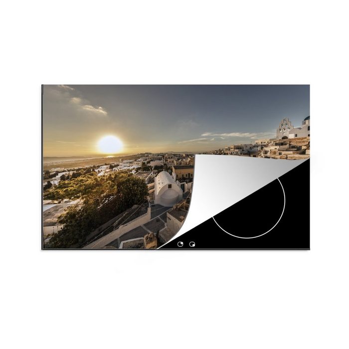 MuchoWow Herdblende-/Abdeckplatte Sonnenuntergang über Pyrgos Santorini Vinyl (1 tlg) Ceranfeldabdeckung für die küche Induktionsmatte