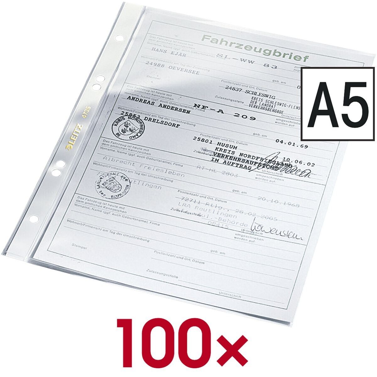 LEITZ Prospekthülle Super Premium 4735, 100 Stück, Format A5, glasklar, oben offen