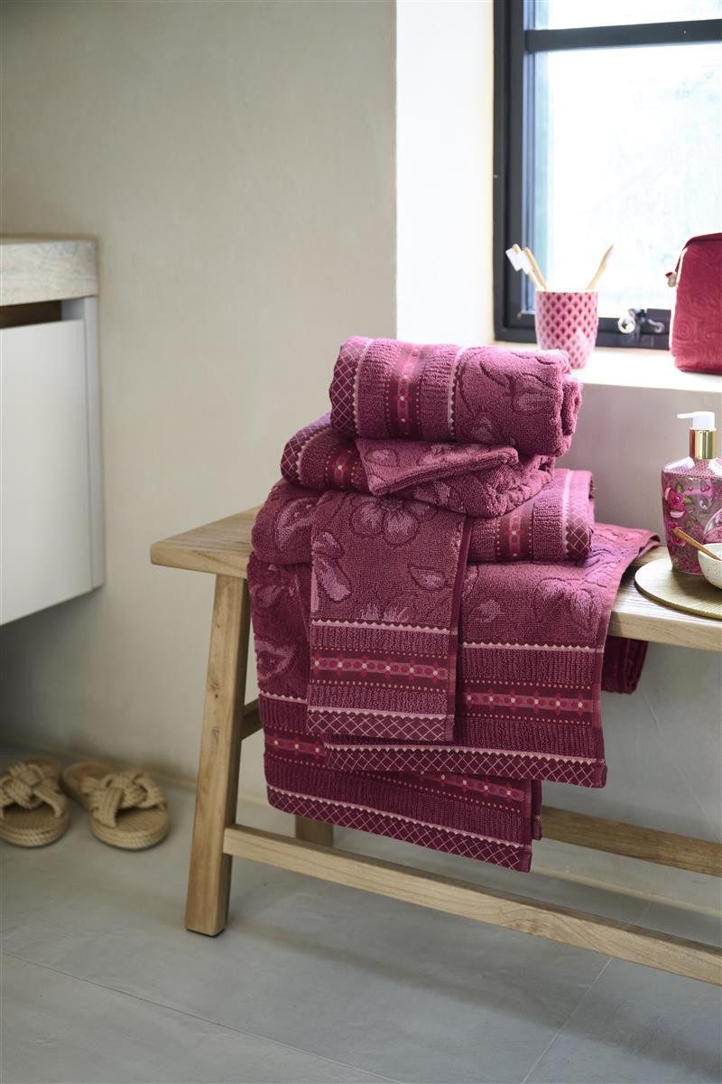 PiP Studio Gästehandtuch Jasmin Jaquard Gästehandtuch dark pink 30x50cm (1 Stück), 100% Baumwolle (325895)