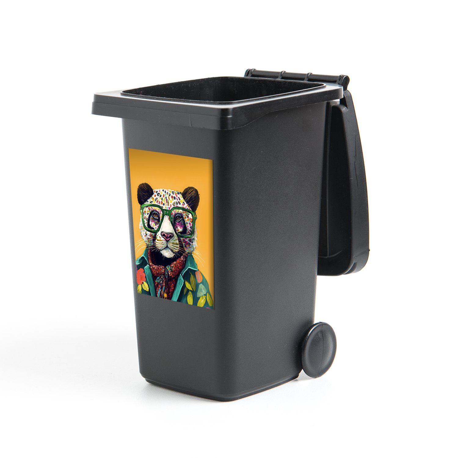 MuchoWow Wandsticker Panda - Brille - Hippie (1 St), Mülleimer-aufkleber, Mülltonne, Sticker, Container, Abfalbehälter