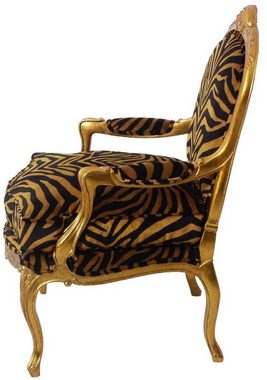 Casa Padrino Sessel Luxus Barock Sessel Gold / Schwarz / Gold 69 x 77 x H. 108 cm - Edler Mahagoni Wohnzimmer Sessel mit elegantem Tiger Muster - Barock Möbel