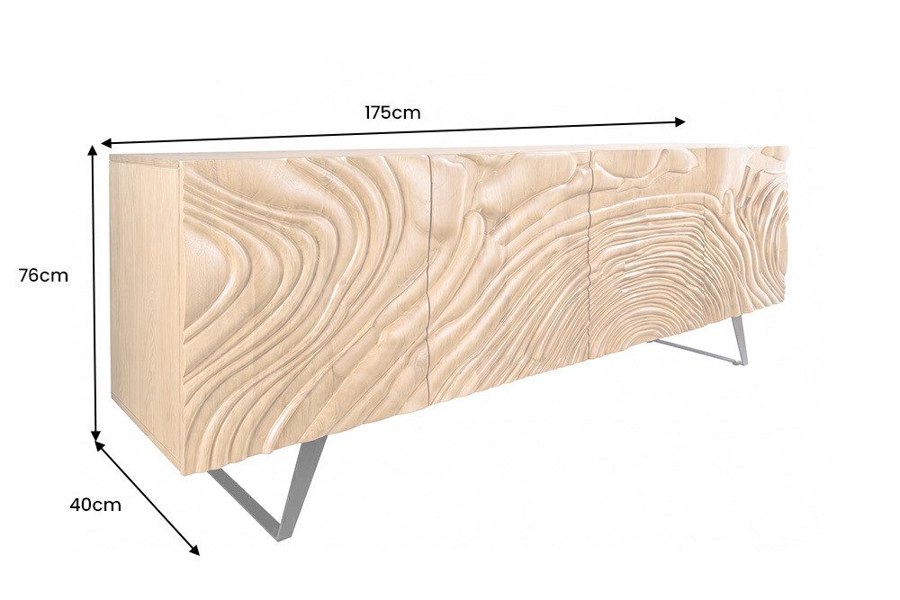 riess-ambiente Sideboard FLUID 175cm creme/schwarz - Mango-Massivholz, Metall, Kufengestell (Einzelartikel, 1 St), Kommode m. Front im 3D-Design - ideal f. Wohn- & Schlafzimmer od. Flur