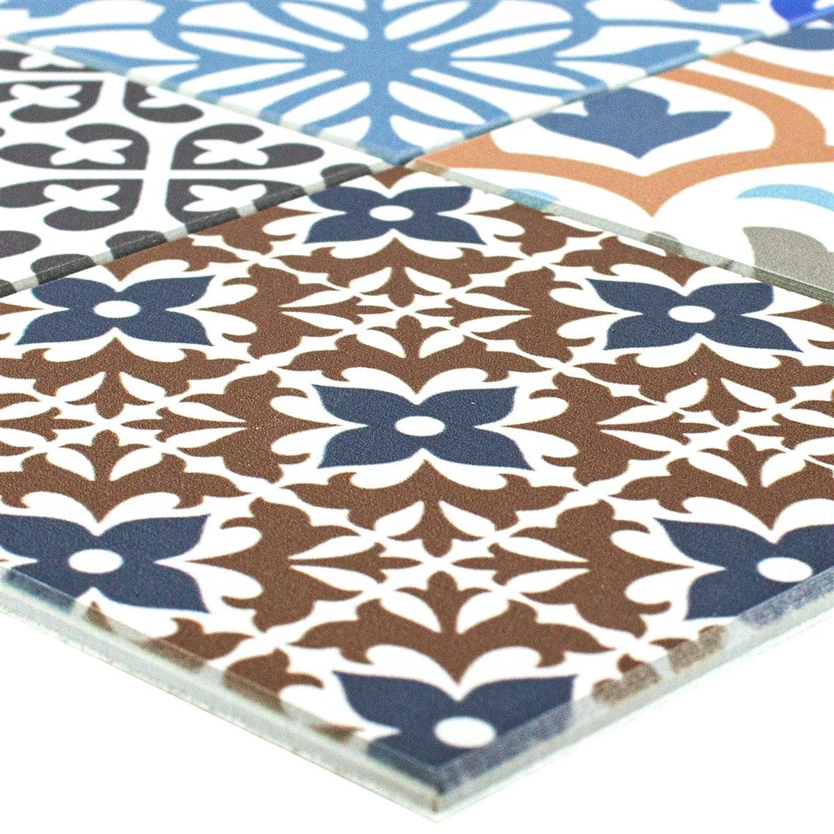 Mosafil Mosaikfliesen Vinyl Mosaik Fliesen Selbstklebend Poznan, Vinyl 30.000x30.000, grau-blau-orange-creme-bunt