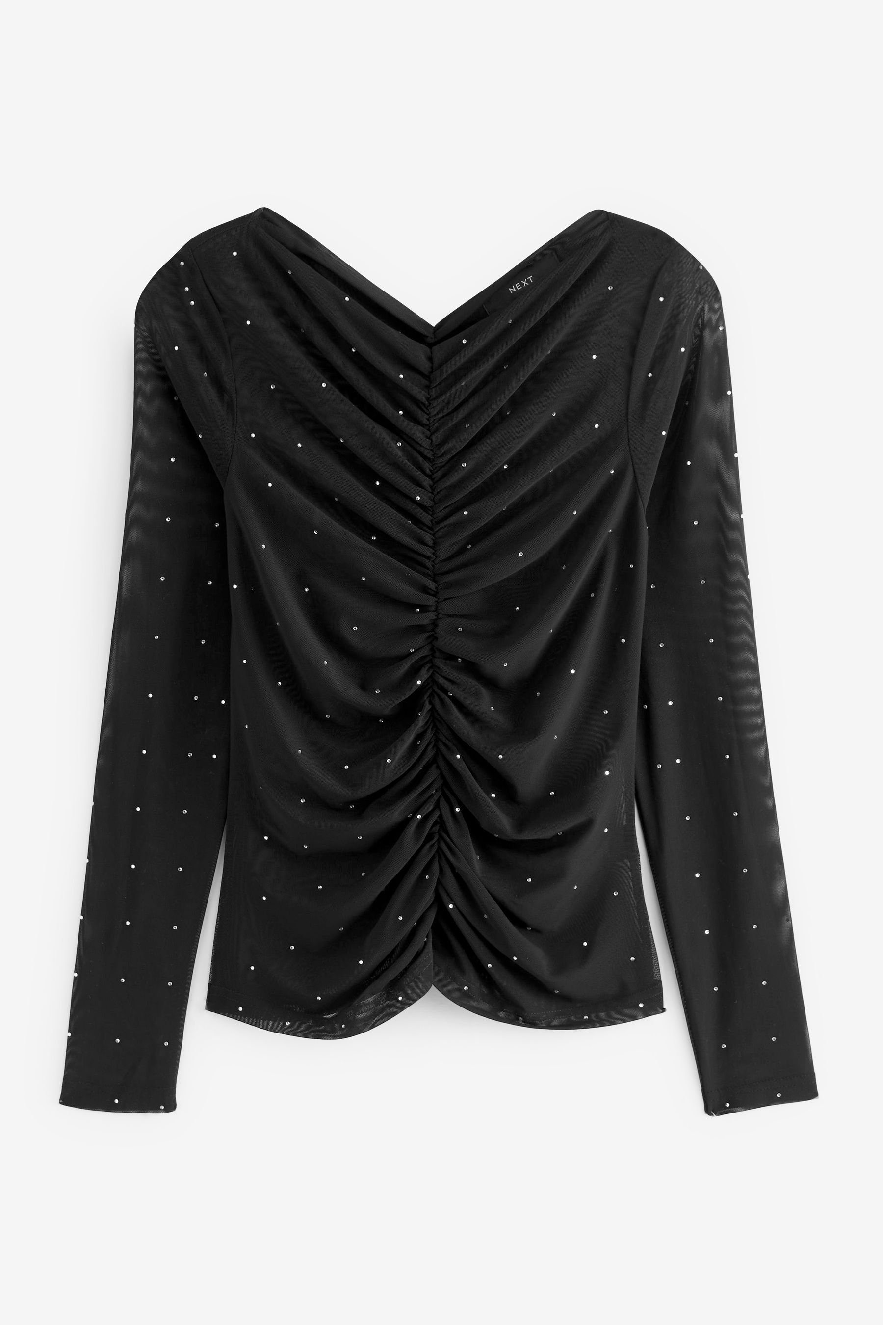 Next Blusenshirt Mesh-Oberteil mit Raffungen (1-tlg) Strass und