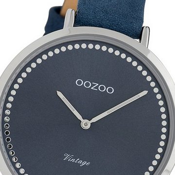 OOZOO Quarzuhr Oozoo Damen Armbanduhr blau, (Analoguhr), Damenuhr rund, groß (ca. 40mm) Lederarmband, Fashion-Style