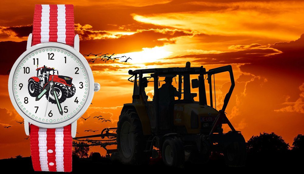 Gratis rot Traktor und Design Pacific Match Mix Versand Wechselarmband, gestreift - Kinder Quarzuhr Armbanduhr weiß rot Time
