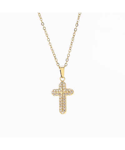 Karisma Schmuck Kreuzkette Mini Frauen Kreuz Edelstahl Kette Zirkonia PCE201 Damenschmuck