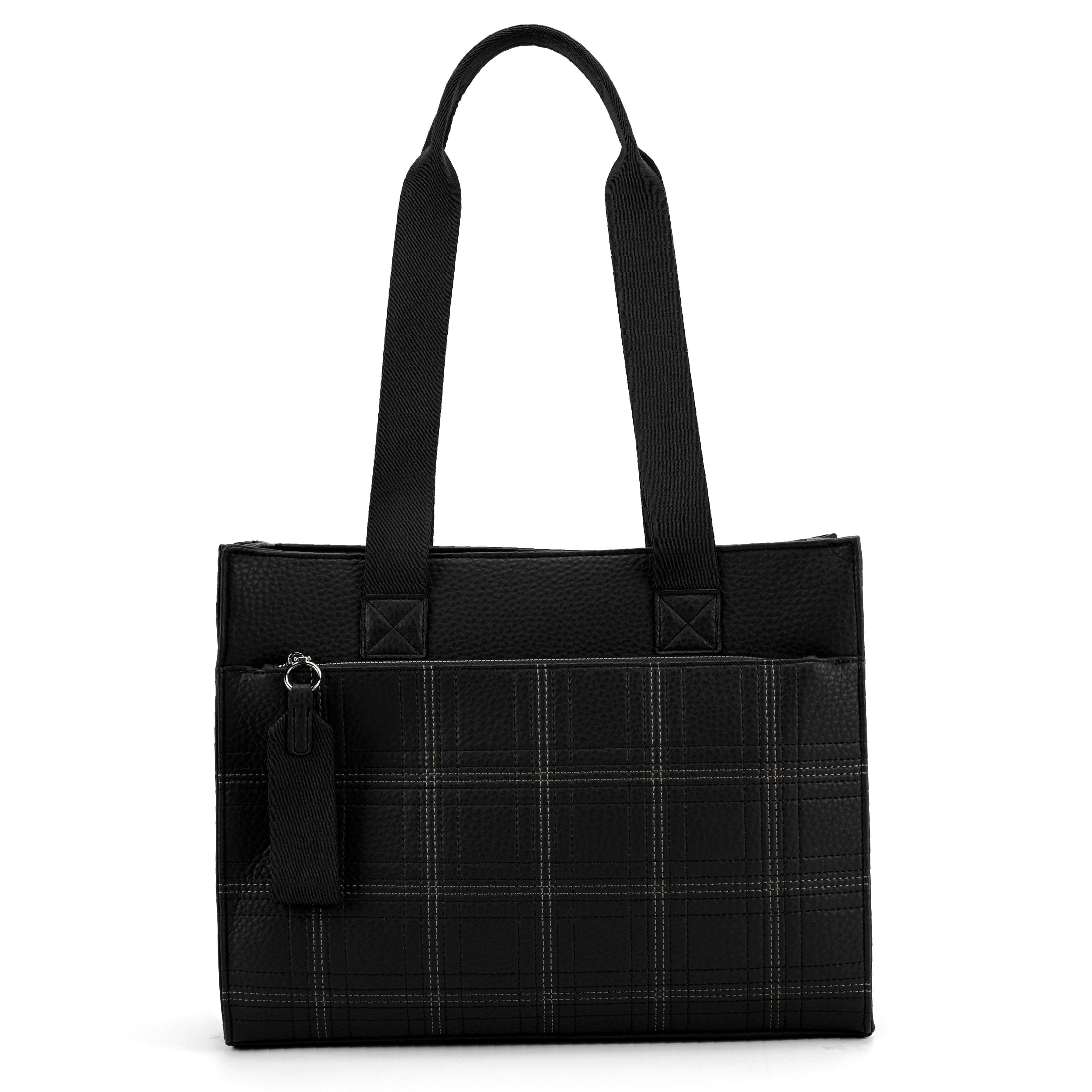 MIRROSI Shopper Damen Tasche Leder-Optik – große Schultertasche mit Karomuster, ca. 42 x 14 x 33 cm, Reißverschluss & langem Riemen