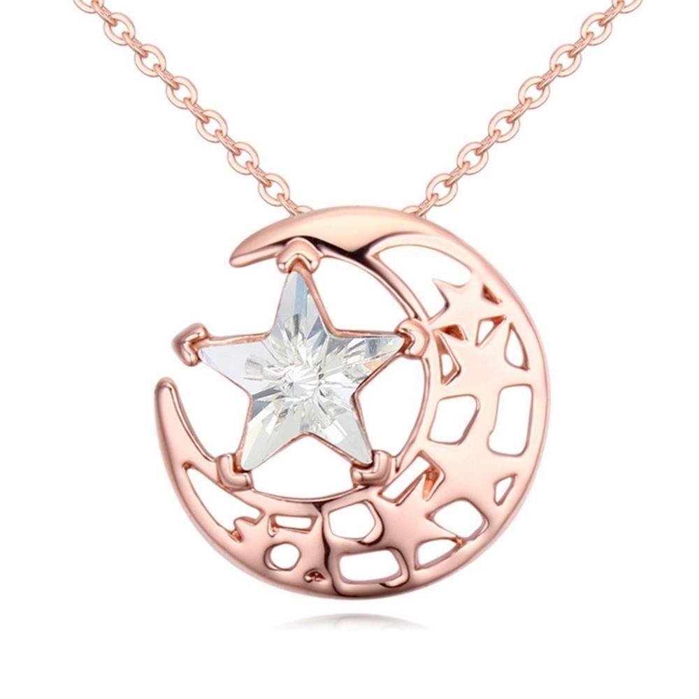 BUNGSA Ketten-Set Kette Mond & Sterne Rosegold aus Messing Damen (1-tlg),  Halskette Necklace