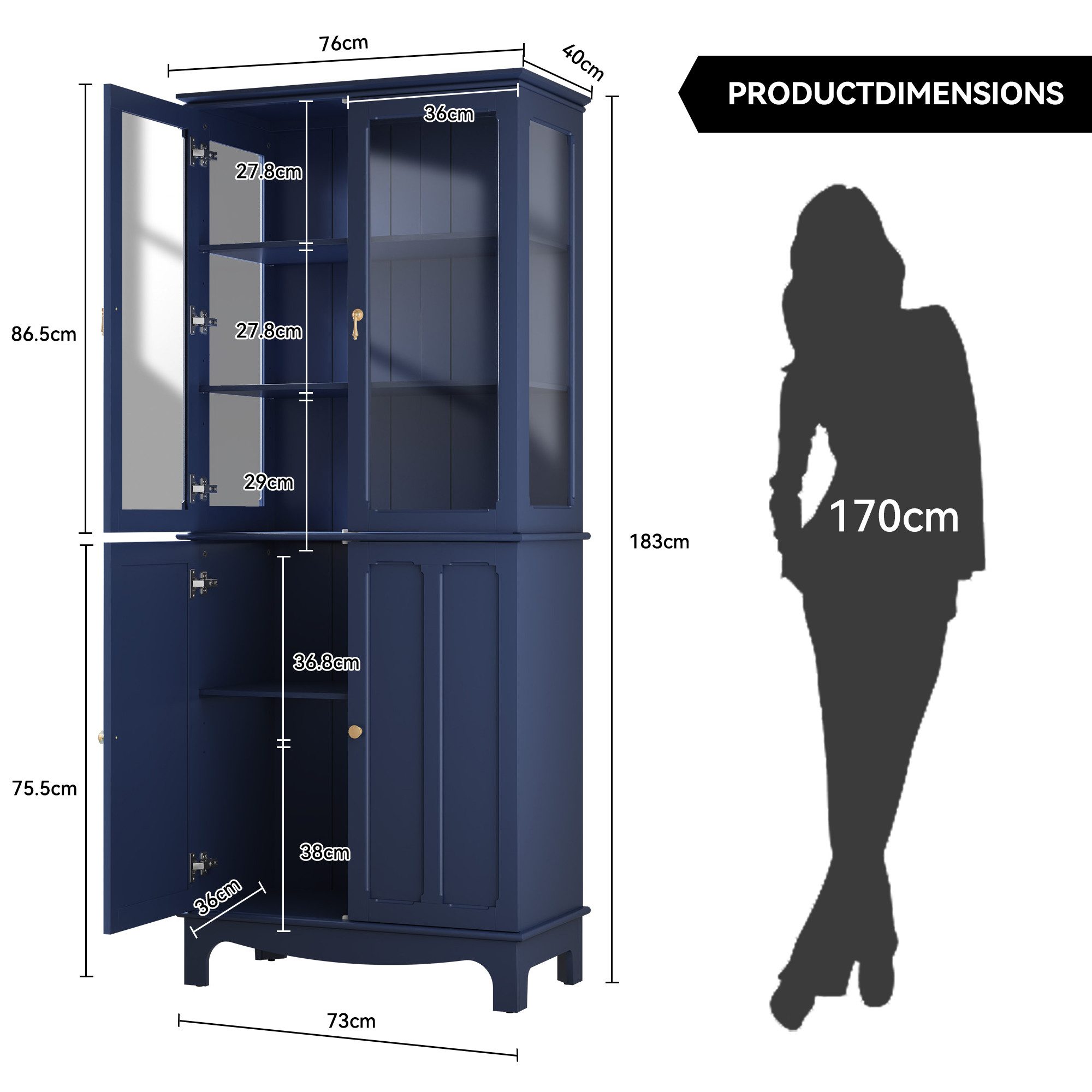 HOLTICO Hochschrank Freistehender küchenschränke mit Glastür, günstig online kaufen