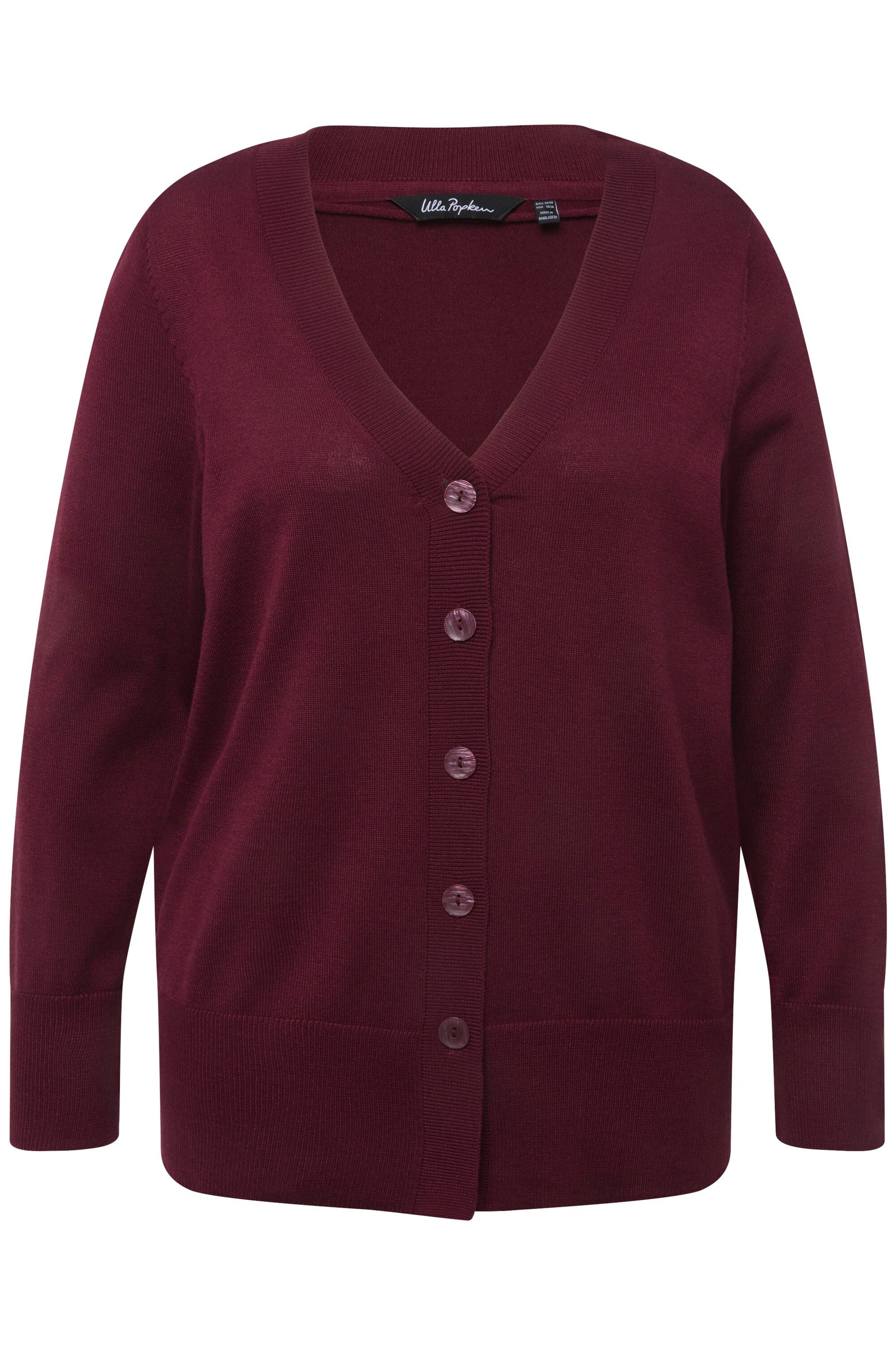 Ulla Popken Strickjacke Strickjacke V-Ausschnitt Knopfleiste Feinstrick günstig online kaufen